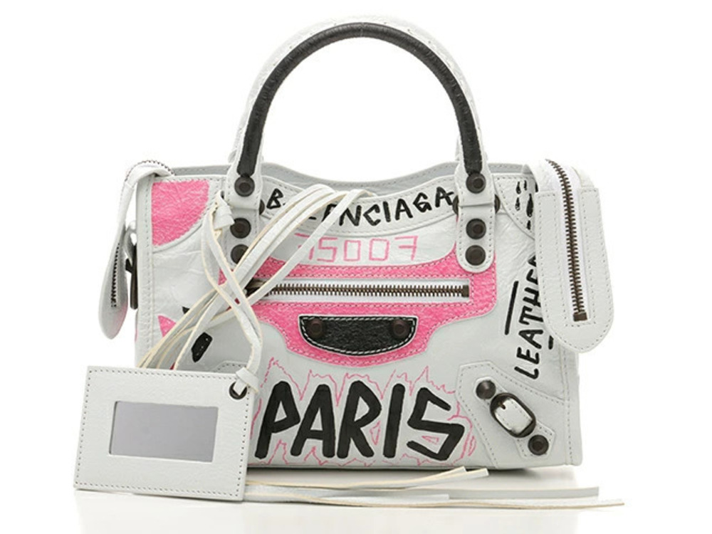 Balenciaga Bag Shoulder City Graffiti White Lambskin